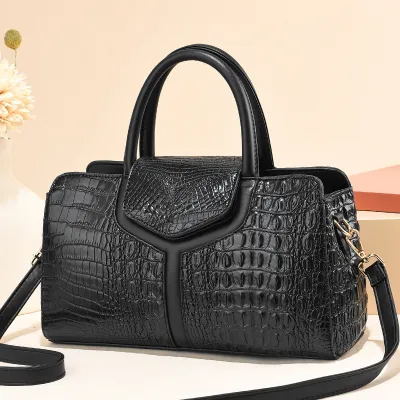 Women Fashion Retro Crocodile Print Large Capacity Square PU Tote Handbag