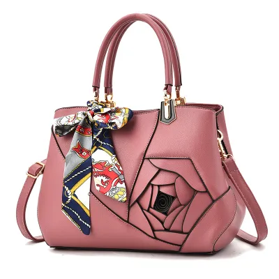 Women Fashion Creative Rose Flower Ribbon Decorative Large Capacity Handbag