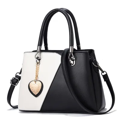 Women Simple Fashion Geometric Color Block Large Capacity Heart Pendant Handbag