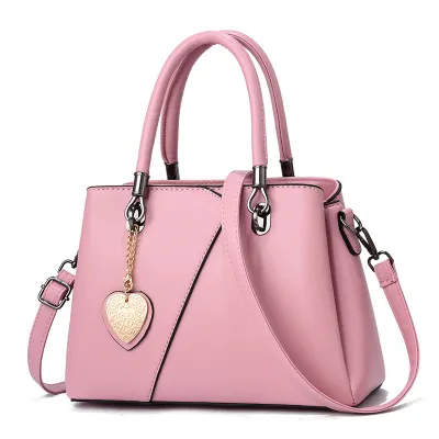 Women Simple Fashion Geometric Color Block Large Capacity Heart Pendant Handbag