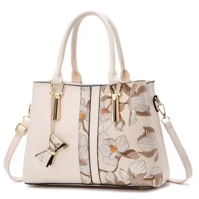 Women Fashion Creative Floral Embroidery Large Capacity PU Handbag