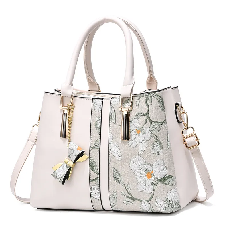 Women Fashion Creative Floral Embroidery Large Capacity PU Handbag