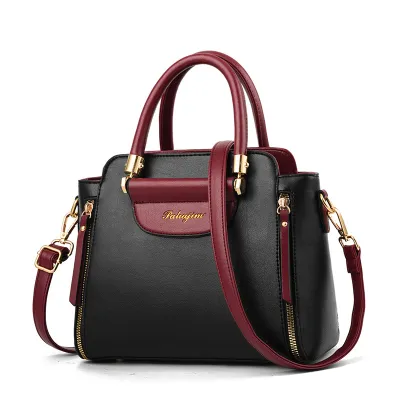 Women Fashionable Solid Color Large Capacity Double Zip PU Handbag