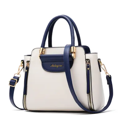 Women Fashionable Solid Color Large Capacity Double Zip PU Handbag