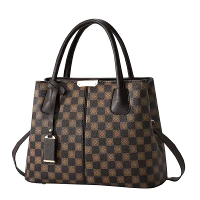 Women Fashionable Solid Color Litchi Pattern Large Capacity PU Handbag