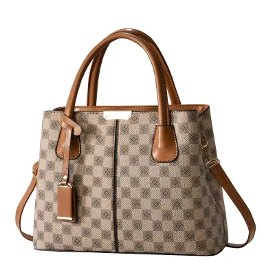 Women Fashionable Solid Color Litchi Pattern Large Capacity PU Handbag