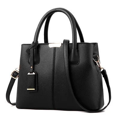 Women Fashionable Solid Color Litchi Pattern Large Capacity PU Handbag