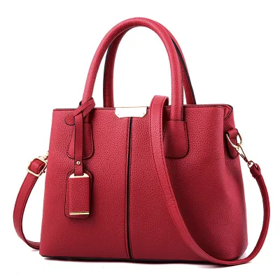 Women Fashionable Solid Color Litchi Pattern Large Capacity PU Handbag