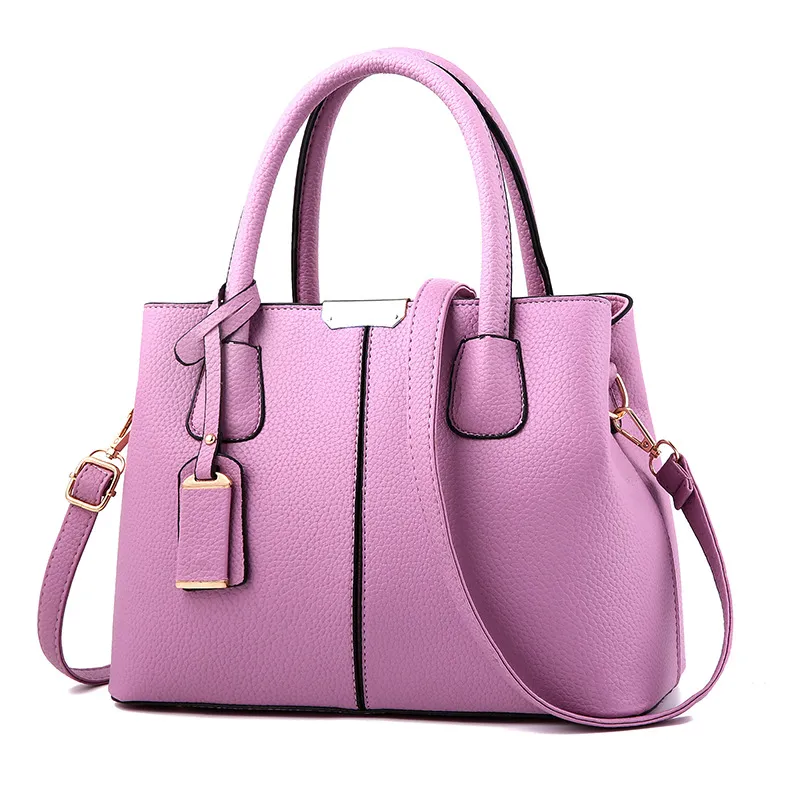 Women Fashionable Solid Color Litchi Pattern Large Capacity PU Handbag