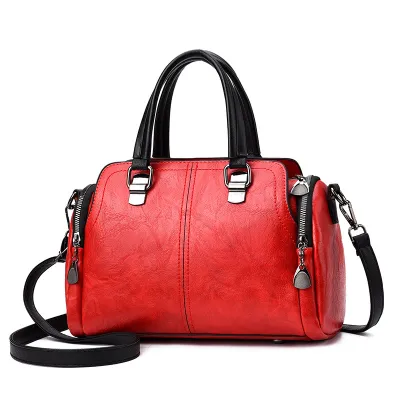 Women Vintage PU Leather Boston Handbag Magnetic Fastener Large Capacity