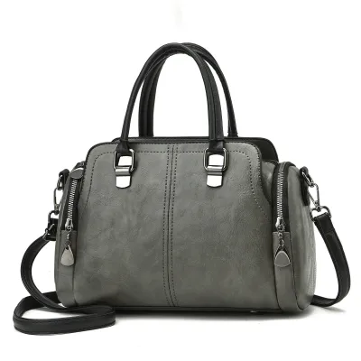 Women Vintage PU Leather Boston Handbag Magnetic Fastener Large Capacity