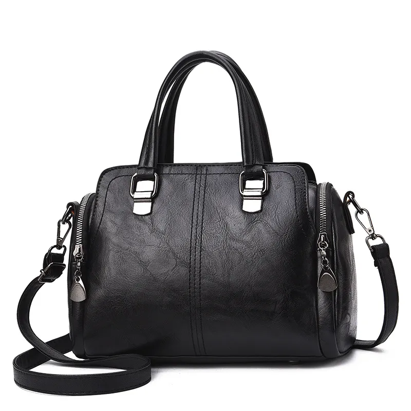 Women Vintage PU Leather Boston Handbag Magnetic Fastener Large Capacity