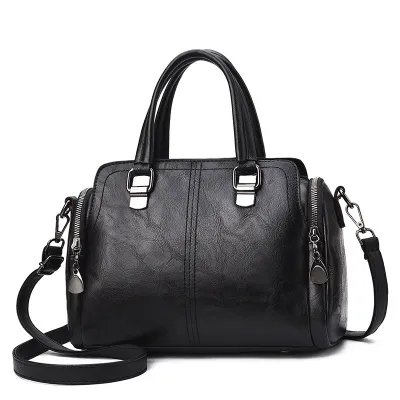 Women Vintage PU Leather Boston Handbag Magnetic Fastener Large Capacity