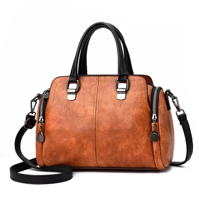 Women Vintage PU Leather Boston Handbag Magnetic Fastener Large Capacity