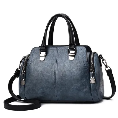 Women Vintage PU Leather Boston Handbag Magnetic Fastener Large Capacity