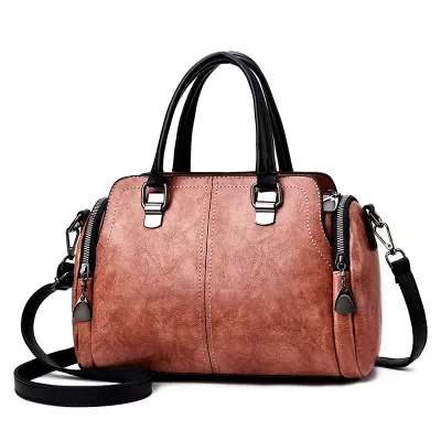 Women Vintage PU Leather Boston Handbag Magnetic Fastener Large Capacity