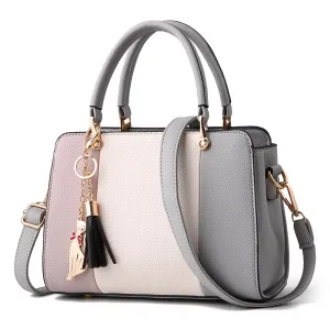 Women Simple Fashion Color Block Tassel Pendant Large Capacity Handbag