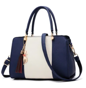 Women Simple Fashion Color Block Tassel Pendant Large Capacity Handbag