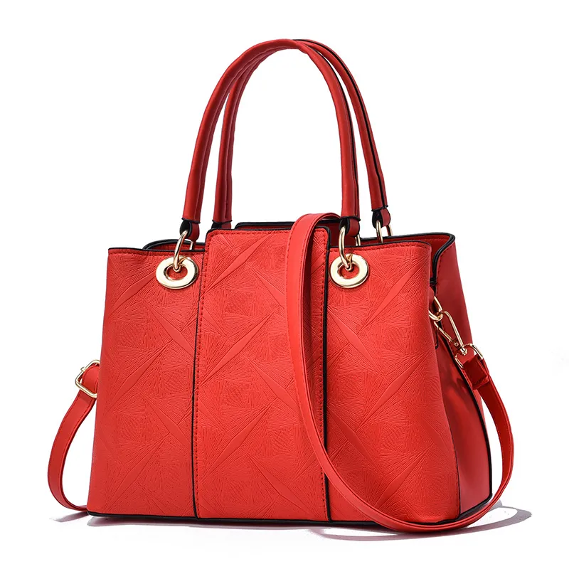 Women Simple Fashion Embossed Large Capacity PU Handbag