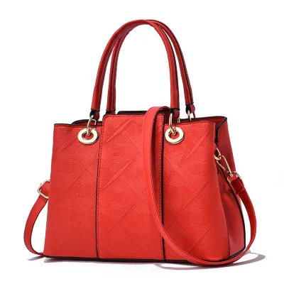 Women Simple Fashion Embossed Large Capacity PU Handbag