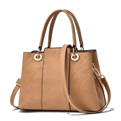 Women Simple Fashion Embossed Large Capacity PU Handbag