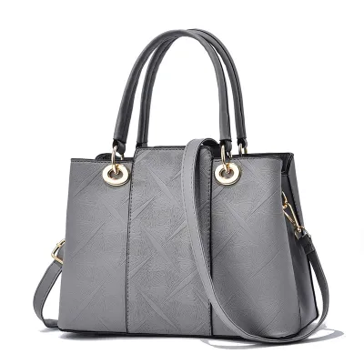 Women Simple Fashion Embossed Large Capacity PU Handbag