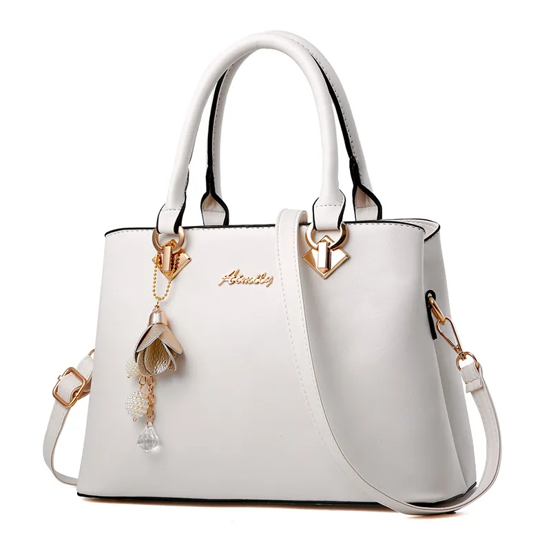 Women Fashion Solid Color Large Capacity Bell Pearl Pendant Handbag