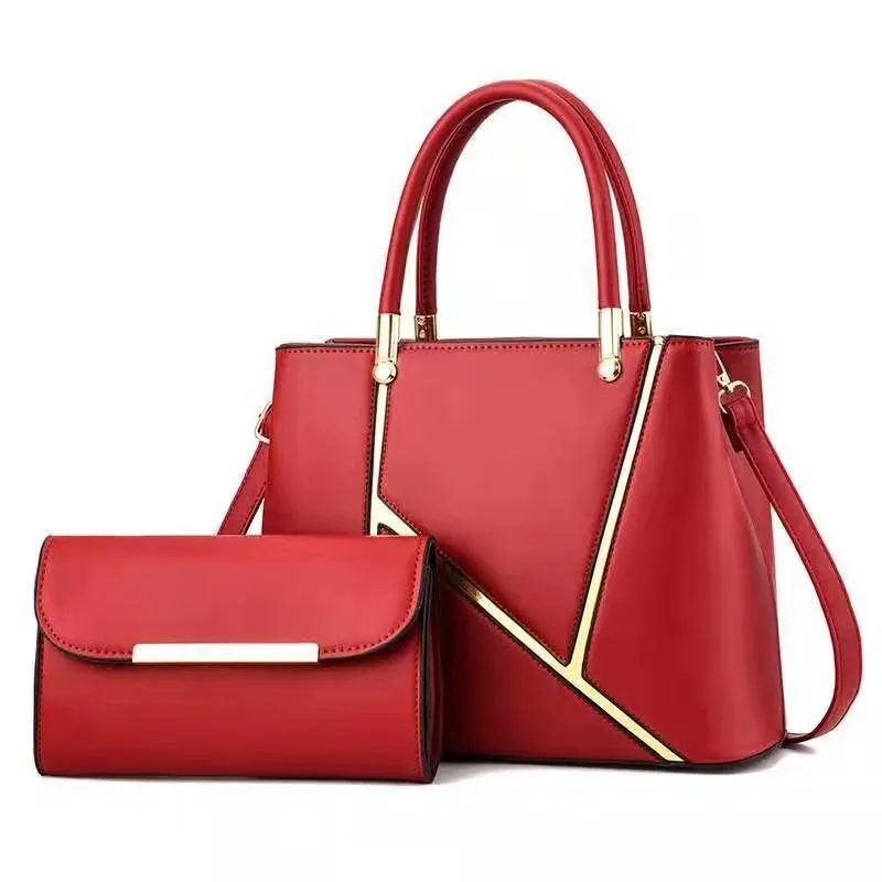 Women Simple Solid Color Large Capacity 2 In 1 PU Handbag Bags HandBags