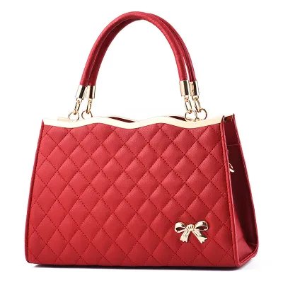 Fashion Solid Color Diamond Bow Large Capacity Square Handbag