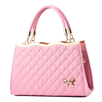 Fashion Solid Color Diamond Bow Large Capacity Square Handbag