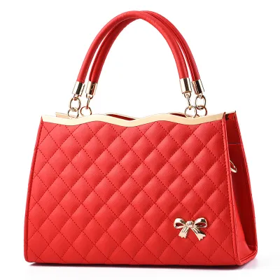 Fashion Solid Color Diamond Bow Large Capacity Square Handbag