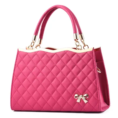 Fashion Solid Color Diamond Bow Large Capacity Square Handbag