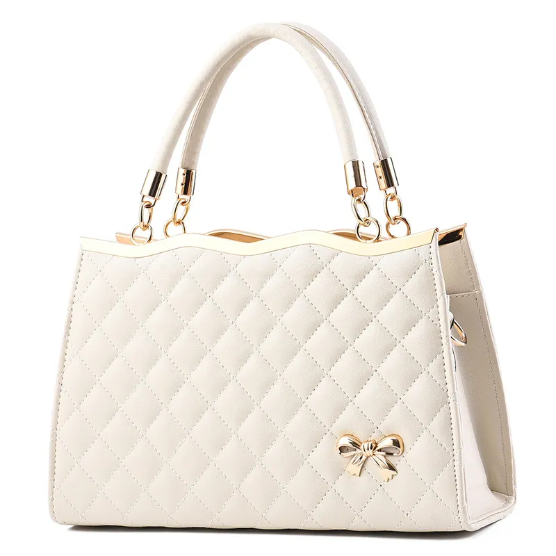 Fashion Solid Color Diamond Bow Large Capacity Square Handbag
