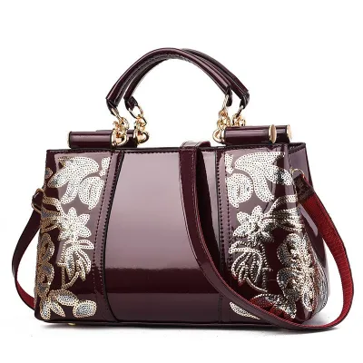 Women's Exaggerated Patent Leather Embroidered Sequin Large Capacity Square Handbag