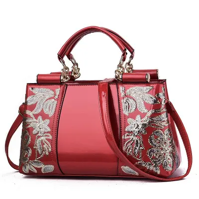 Women's Exaggerated Patent Leather Embroidered Sequin Large Capacity Square Handbag