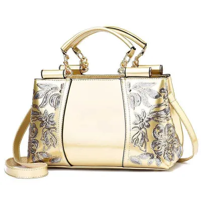 Women's Exaggerated Patent Leather Embroidered Sequin Large Capacity Square Handbag