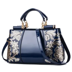 Women's Exaggerated Patent Leather Embroidered Sequin Large Capacity Square Handbag