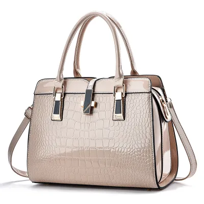 Women Fashion Bright Crocodile Print Large Capacity Shell Handbag