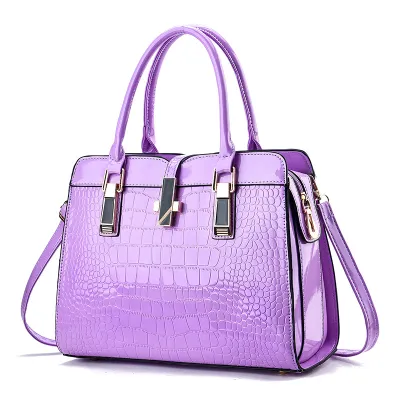 Women Fashion Bright Crocodile Print Large Capacity Shell Handbag