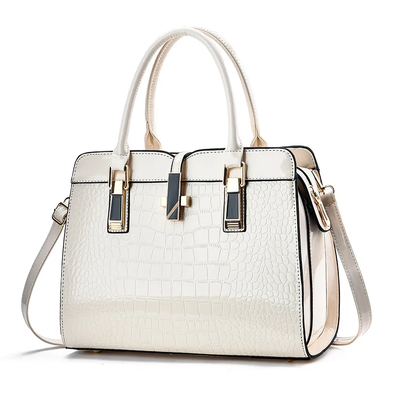 Women Fashion Bright Crocodile Print Large Capacity Shell Handbag