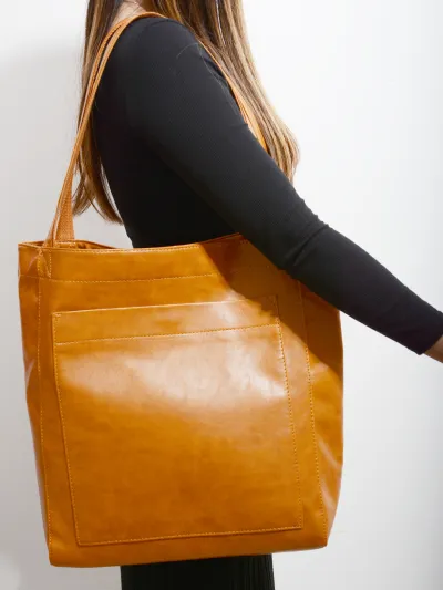 Women Soft Leather Handbag Shoulder Vintage Waxed Large Capacity Bag