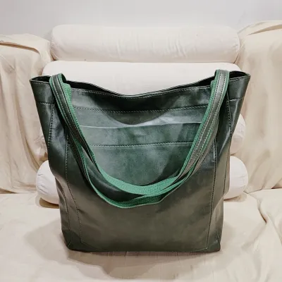 Women Soft Leather Handbag Shoulder Vintage Waxed Large Capacity Bag