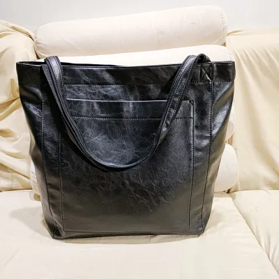 Women Soft Leather Handbag Shoulder Vintage Waxed Large Capacity Bag