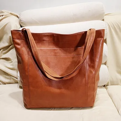 Women Soft Leather Handbag Shoulder Vintage Waxed Large Capacity Bag