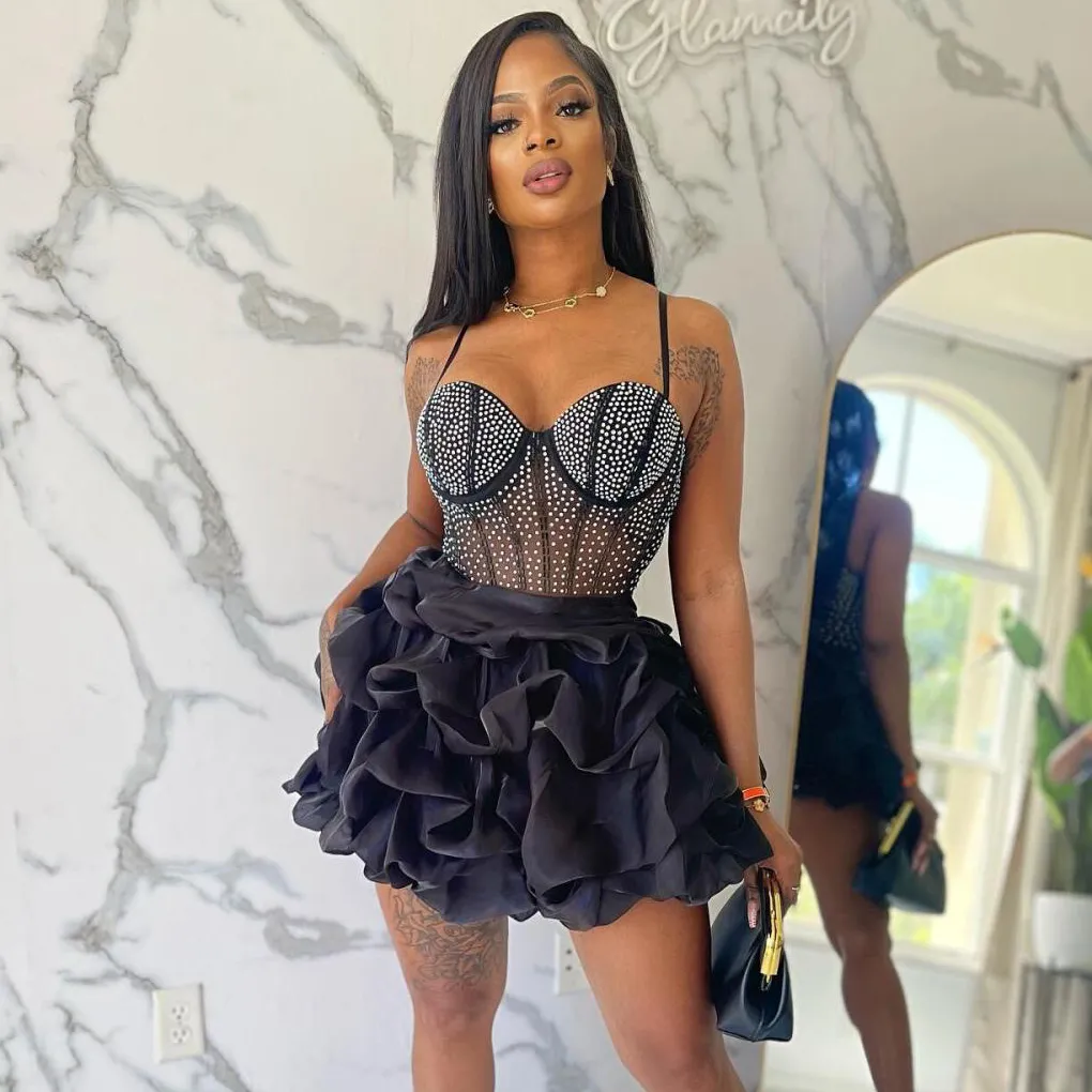 Women Fashion Sexy Rhinestone Sling Tutu Dress