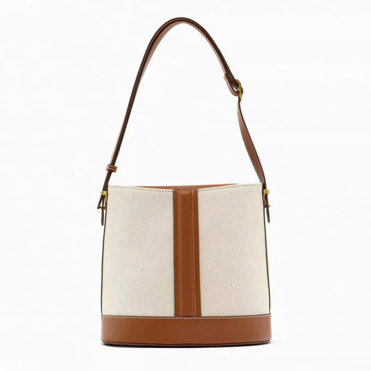 Women Fashion Large Capacity Canvas Colorblock Shoulder Bucket Bag