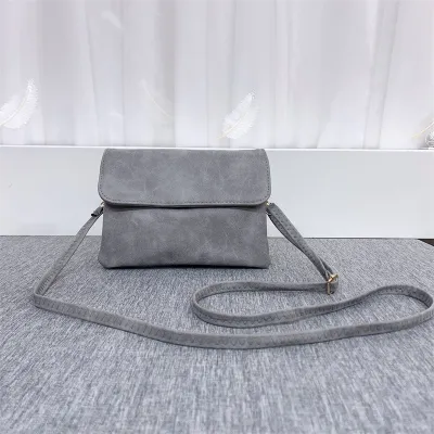 Women Simple Retro Frosted Leather Crossbody Phone Bag Medium