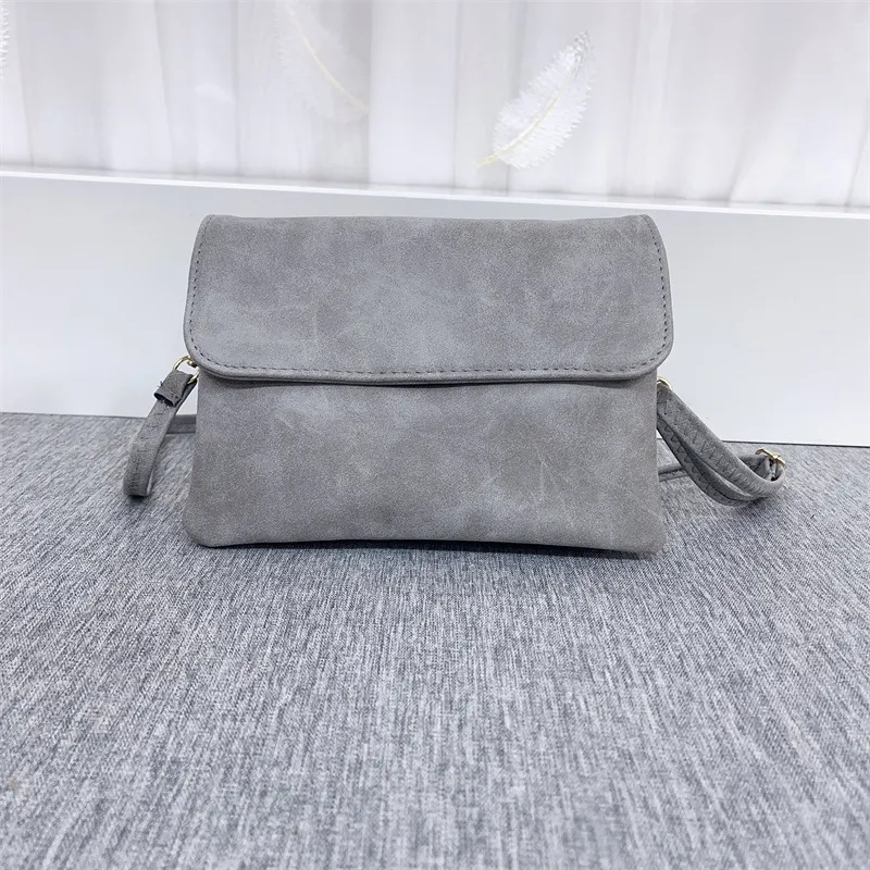 Women Simple Retro Frosted Leather Crossbody Phone Bag Medium