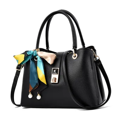 Women Fashion Solid Color Silk Scarf Pearl Decorated Large Capacity PU Handbag Killer Bag