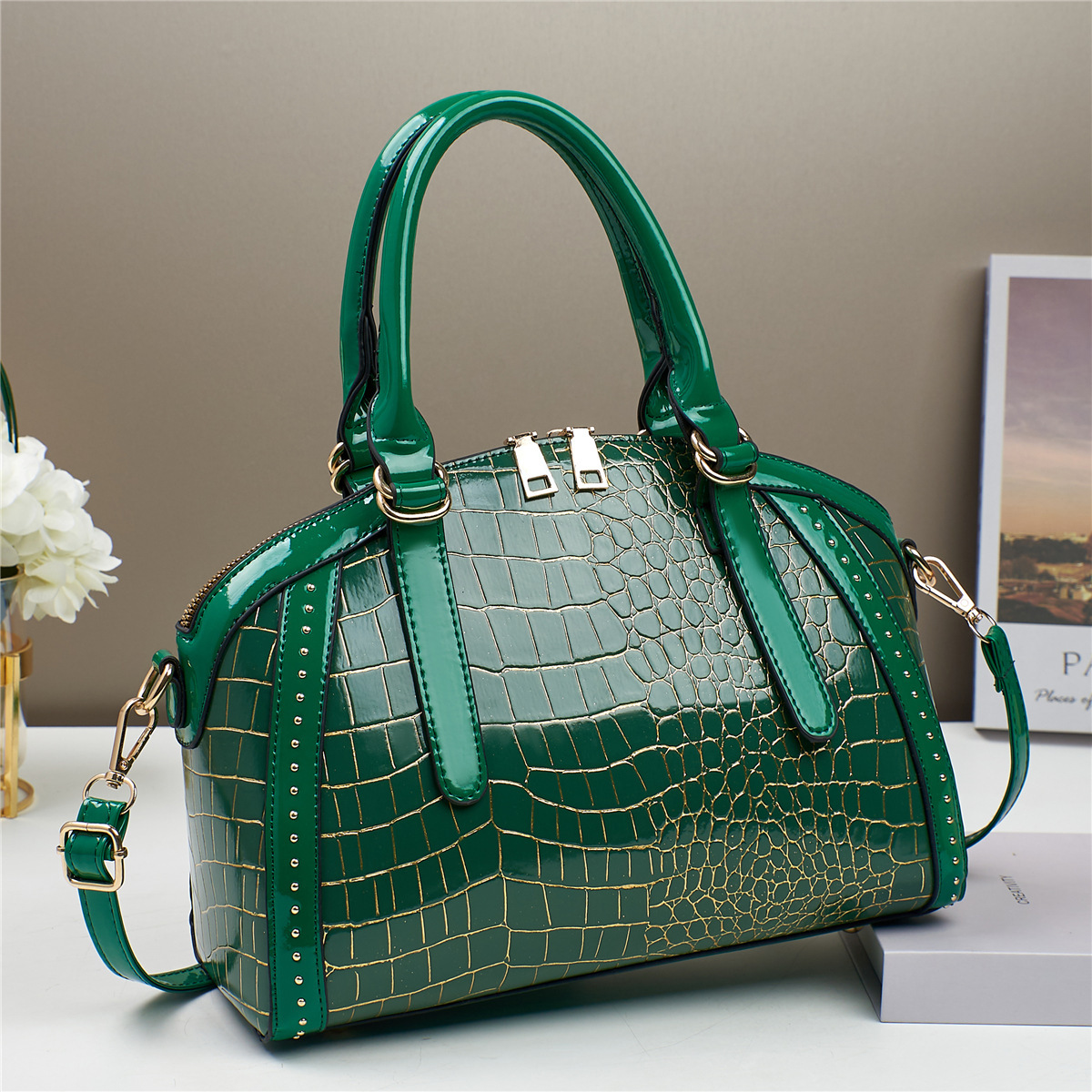 Wholesale Women Fashion Stone-Print Large-Capacity Zipper
